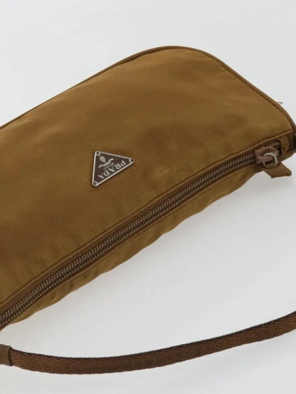 PRADA Accessory Pouch Nylon Brown Silver Auth 189617